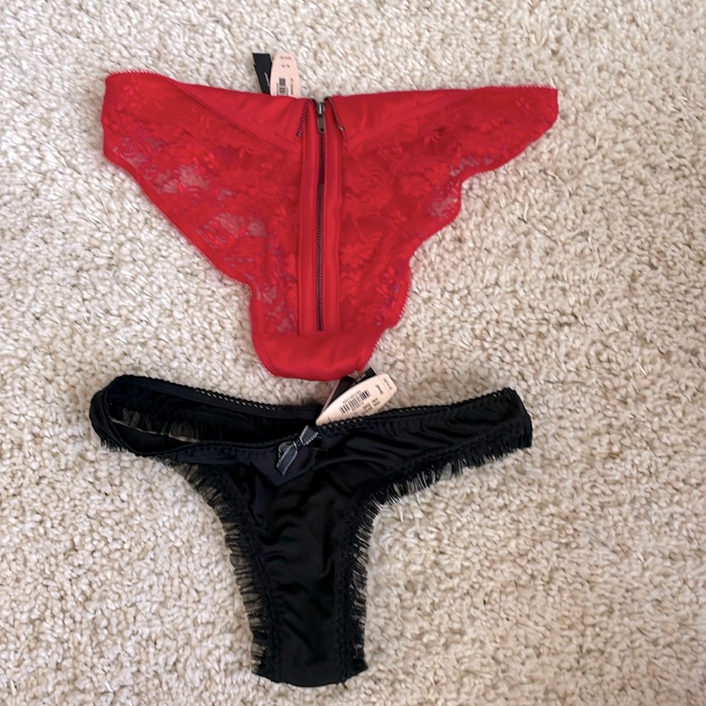 New set 2 victorias secret panties thong fullback lingerie valentines small red